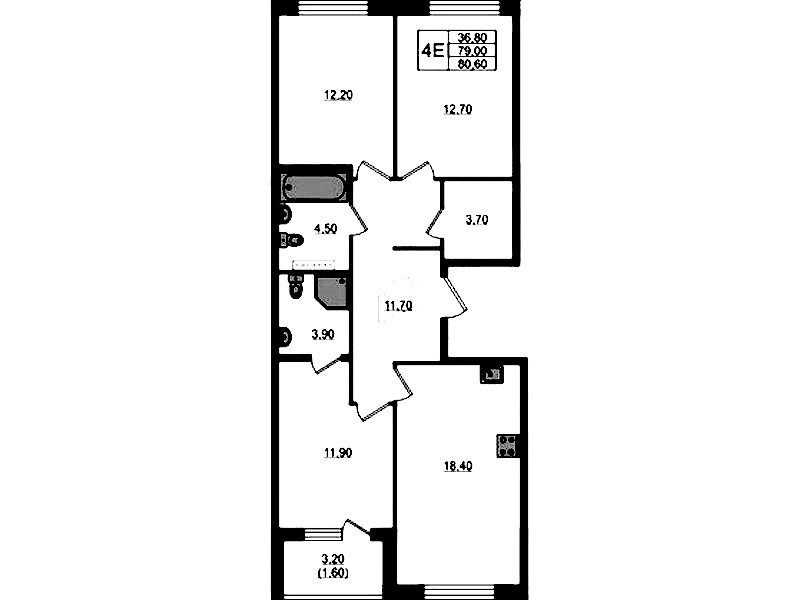 3-комнатная квартира 80.6 м², 3/4 эт., ЖК «Пулковский дом»